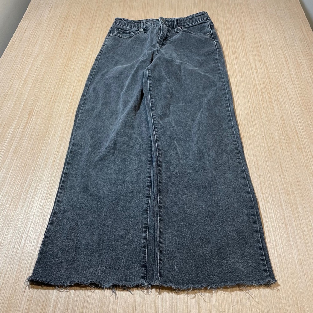 Wild Fable Wide Leg Jeans Women Black Frayed Hem High Rise Baggy Denim